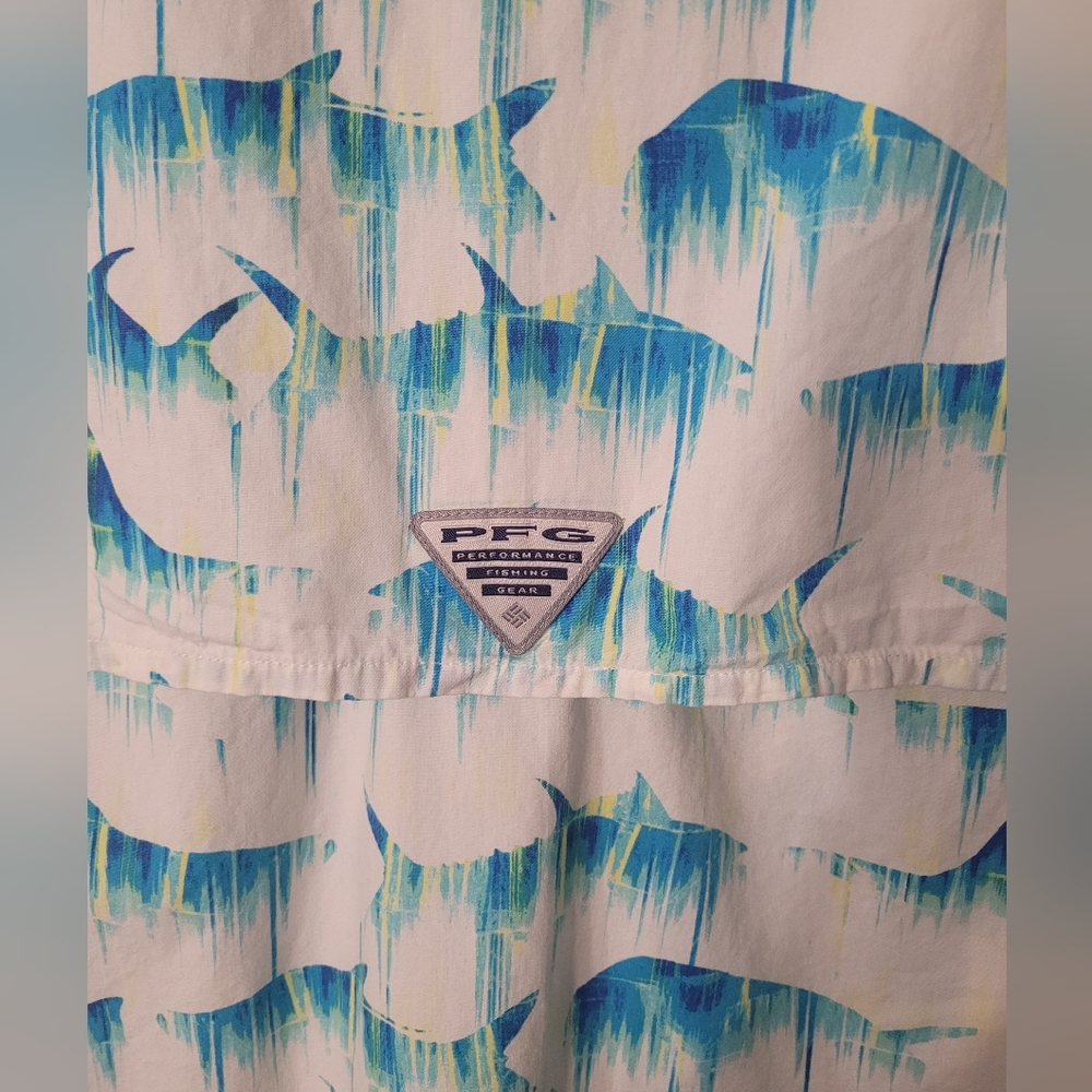 Columbia Performance Fishing Gear Short-sleeve Btn-dwn Shirt Sz Small White Blue - Picture 4 of 6